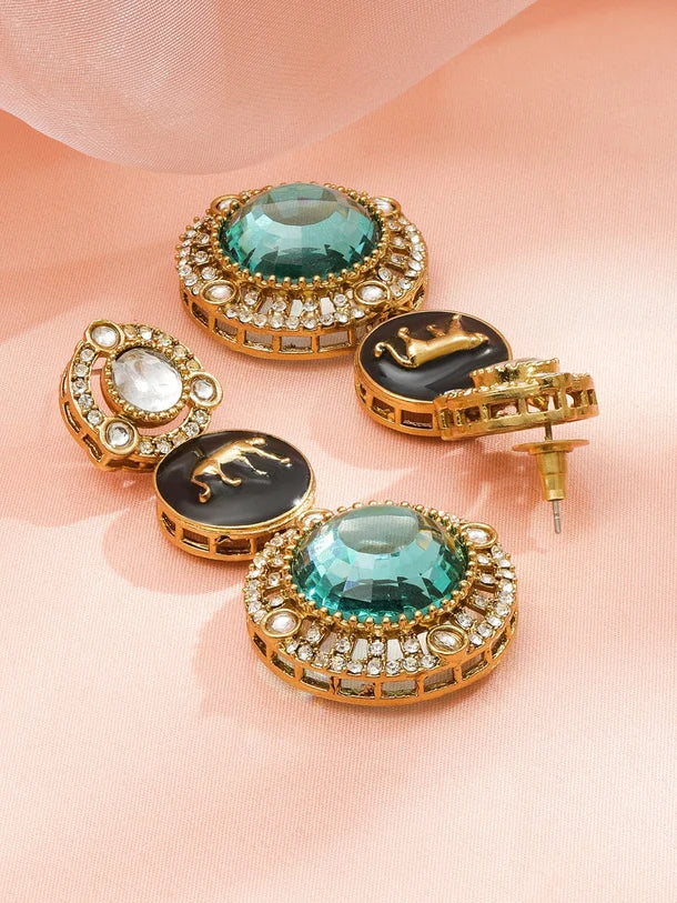 Royal Green & Black Statement Earrings