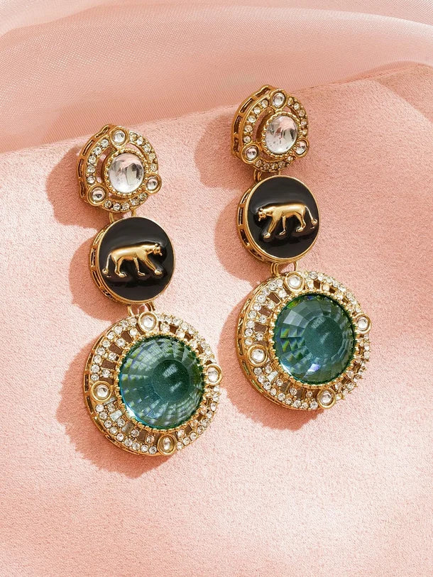 Royal Green & Black Statement Earrings